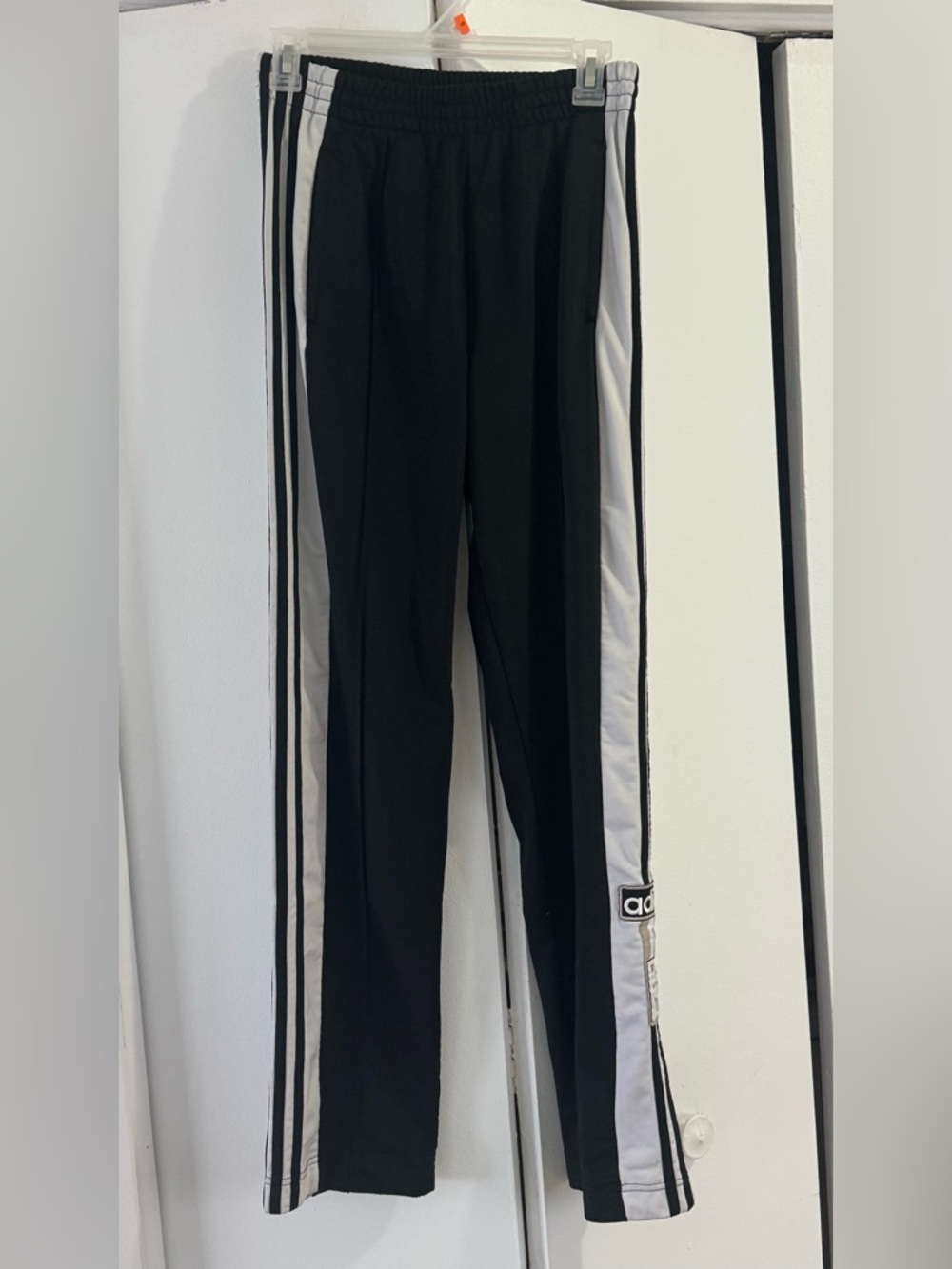 adidas Black and White Track Pants with Side Stripes